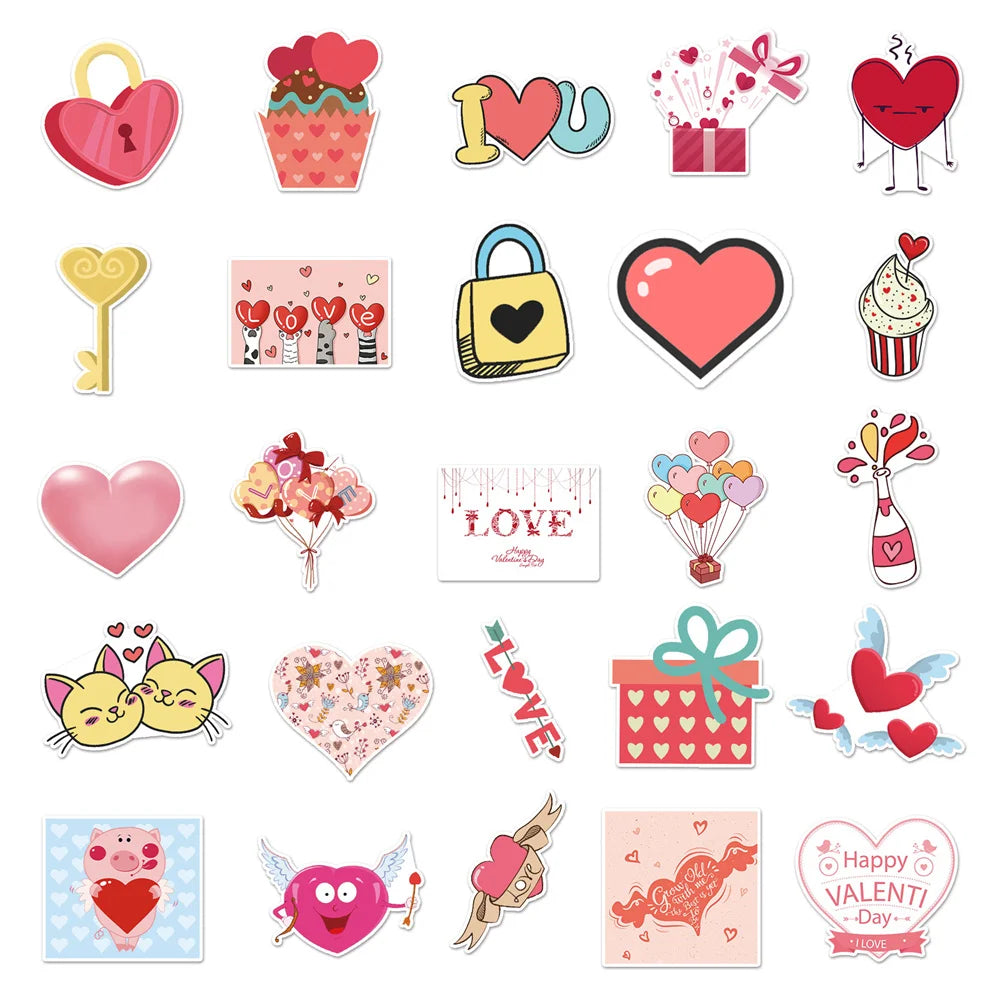 50PCS Cartoon Diy Valentine's Day Sweet Ins Wind Graffiti Stickers Laptop Luggage Creative Stickers