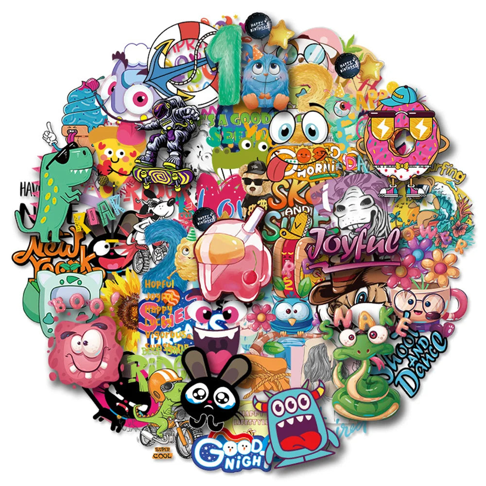 50PCS Cute Cartoon Wind Transparent Collection Creative Graffiti Mobile Phone Scrapbook Laptop Sticker Sticker
