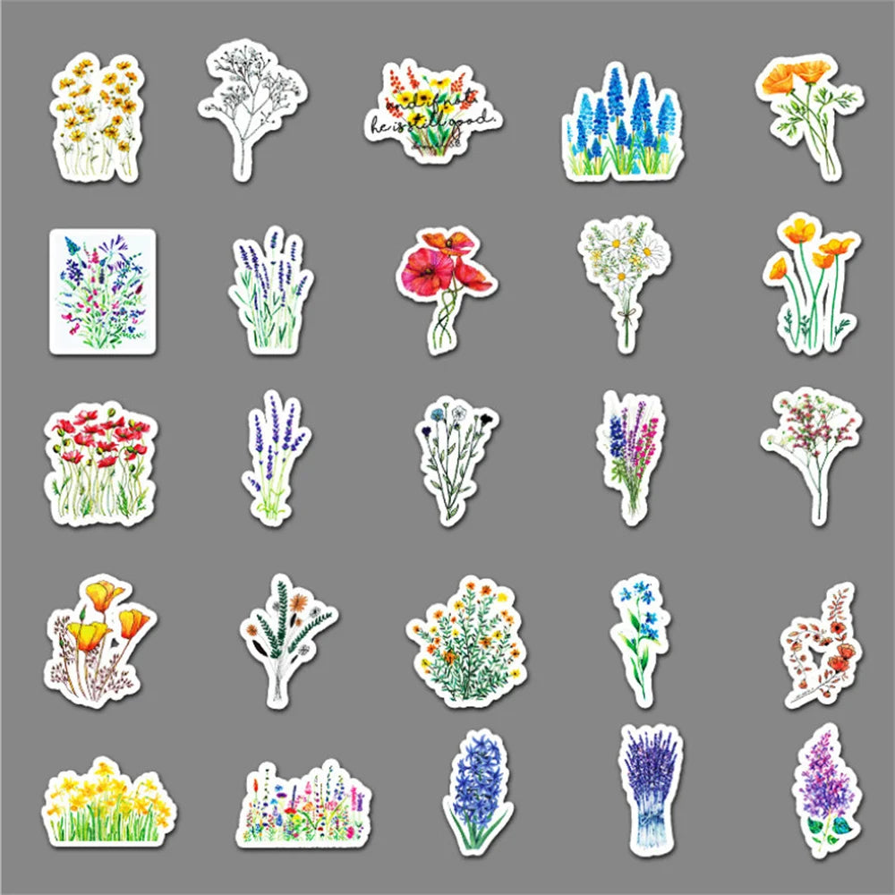 50 pieces of plant flower graffiti stickers, suitable for luggage, luggage notebooks, handbooks, decoration, waterproof stickers and toys