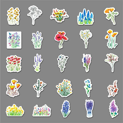 50 pieces of plant flower graffiti stickers, suitable for luggage, luggage notebooks, handbooks, decoration, waterproof stickers and toys