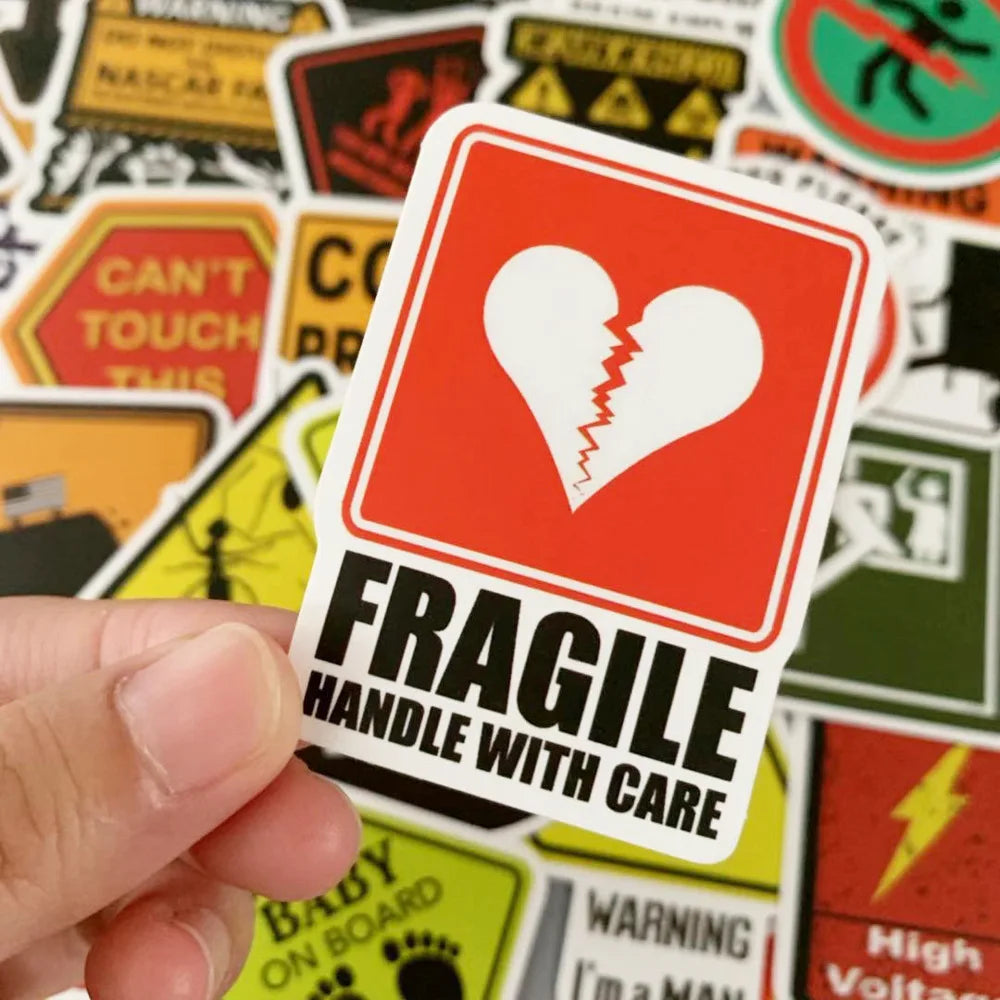 50PCS detachable warning sign decorative style graffiti stickers, personalized, fashionable and creative trend DIY exquisite decorative decal cups, helmets, skateboards, popular sticker toys