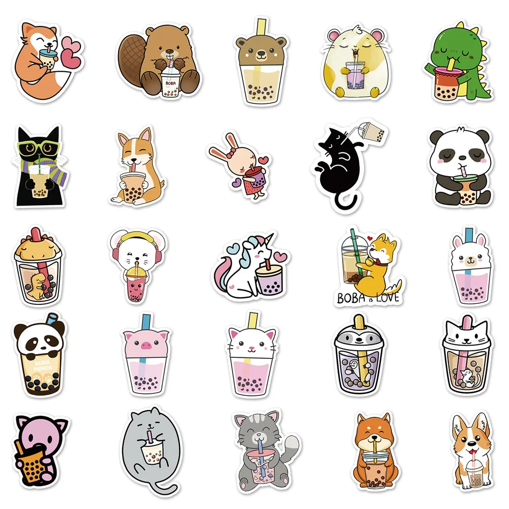 50PCS New Cute Personality Pet Milk Tea Creative Stickers Graffiti Decoration Suitcase Guitar Waterproof Stickers