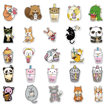 50PCS New Cute Personality Pet Milk Tea Creative Stickers Graffiti Decoration Suitcase Guitar Waterproof Stickers