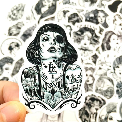 50PCS Beauty Black And White Series Self-Adhesive Dumb Flm Stationery Diary Skateboard Waterproof Stickers