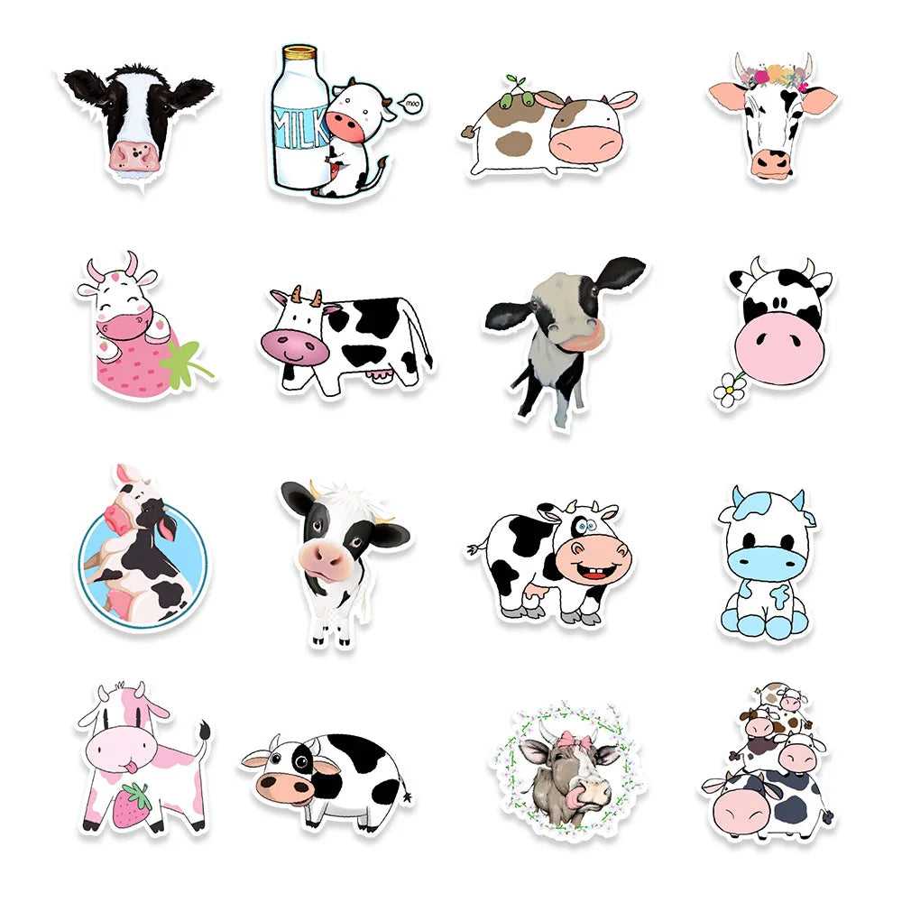 50PCS   Cartoon Cute Cute Cow Stickers Refrigerator Computer Mobile Phone Water Cup Graffiti Stickers
