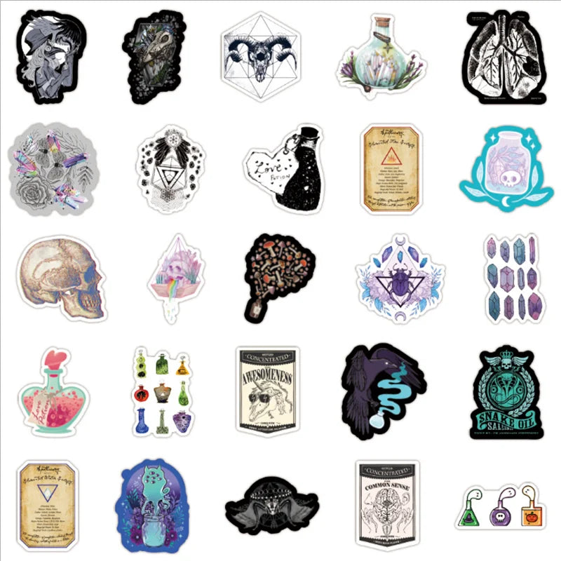 50PCS cartoon medicine horror Gothic decorative style graffiti stickers, personalized fashion and creative trend DIY exquisite decorative decal cups, helmets, skateboard popular sticker toys