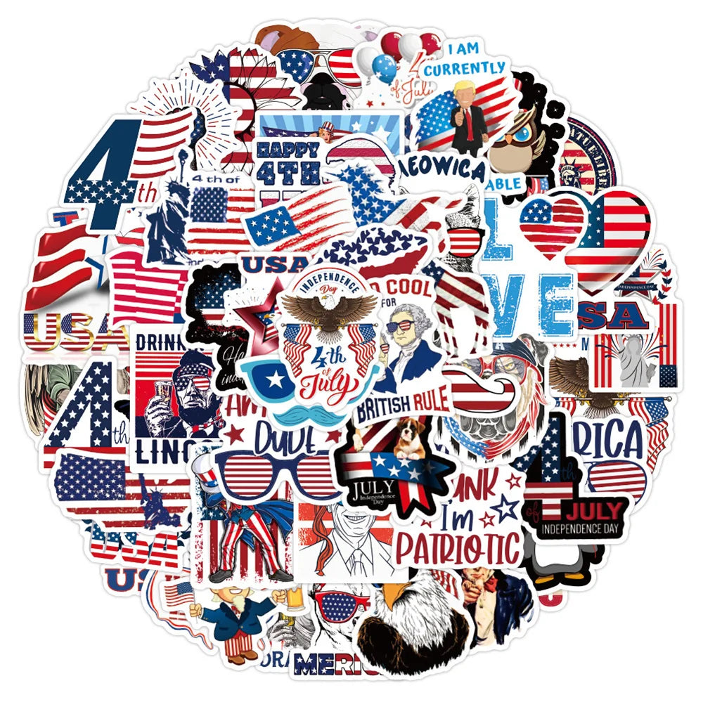 50PCS American Independence Day Graffiti Sticker Waterproof Luggage Laptop Scooter Water Cup Sticker