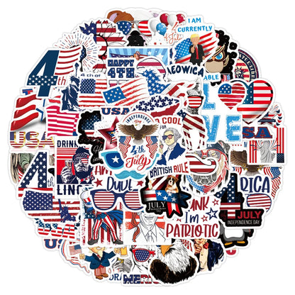50PCS American Independence Day Graffiti Sticker Waterproof Luggage Laptop Scooter Water Cup Sticker