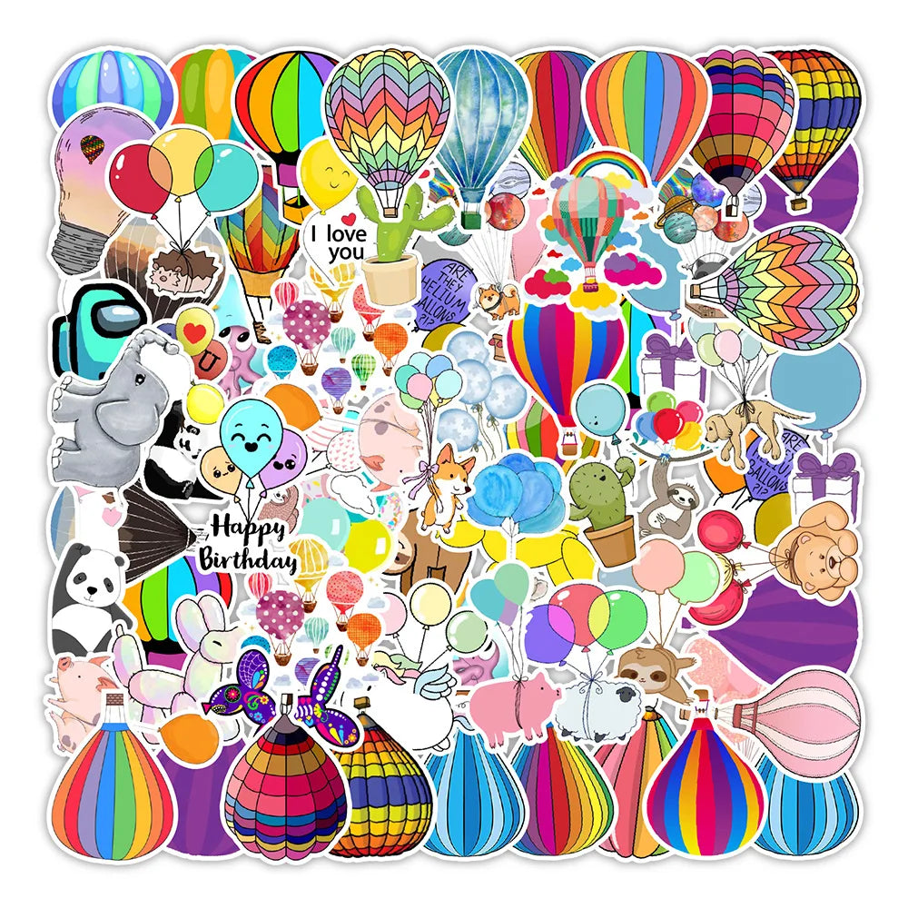 50PCS Cartoon Balloon Sticker Computer Notebook Mobile Phone Water Cup Sticker Waterproof Sticker