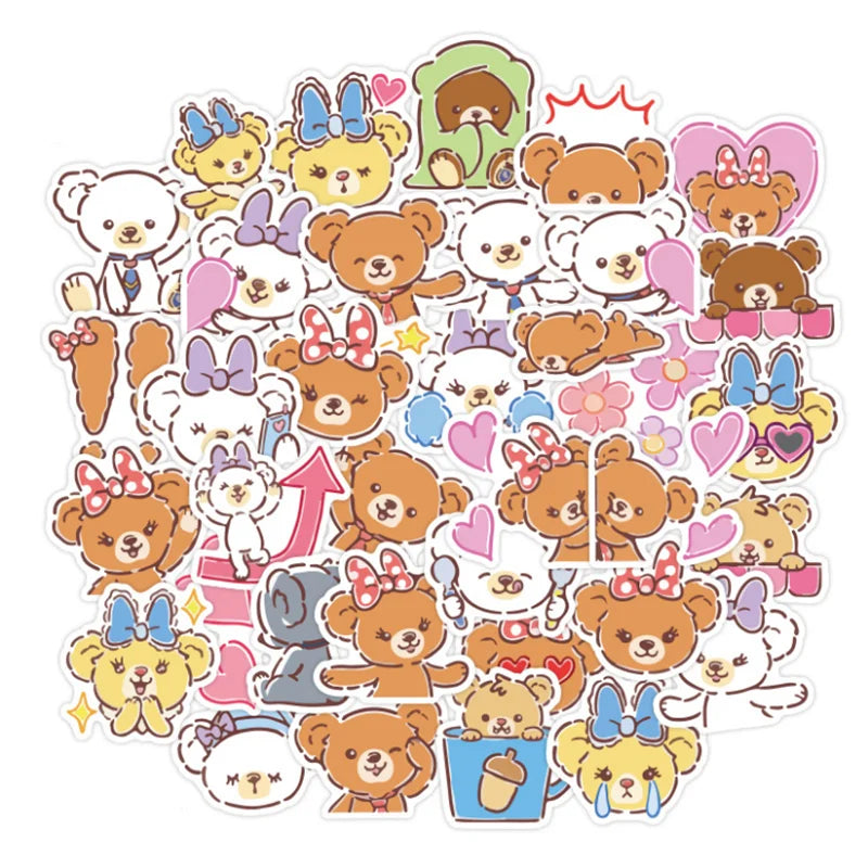 50PCS of cute cartoon bear and rabbit animal decorative style graffiti stickers, personalized, fashionable and creative trend DIY exquisite decorative decal cups, helmets, skateboard popular sticker toys