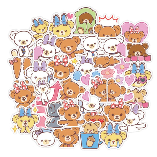 50PCS of cute cartoon bear and rabbit animal decorative style graffiti stickers, personalized, fashionable and creative trend DIY exquisite decorative decal cups, helmets, skateboard popular sticker toys