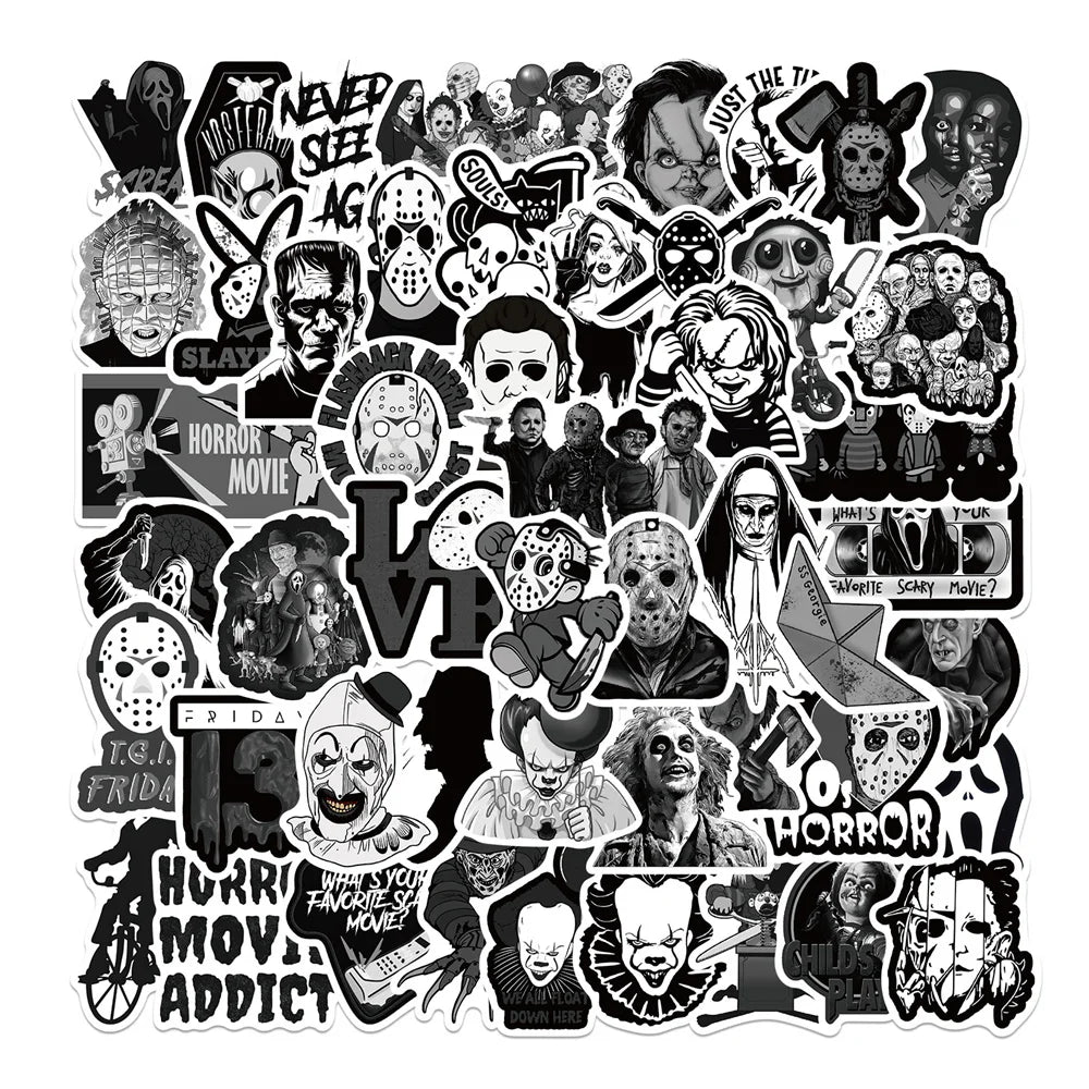 50PCS Horror Film Halloween Graffiti Waterproof Sticker Suitcase Notebook Mobile Phone Children's Water CupHelmet