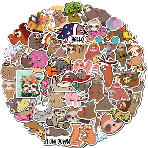 50PCS Cartoon Sloth Graffiti Sticker Luggage Laptop Car Skateboard Sticker Removable