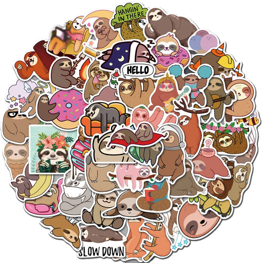 50PCS Cartoon Sloth Graffiti Sticker Luggage Laptop Car Skateboard Sticker Removable
