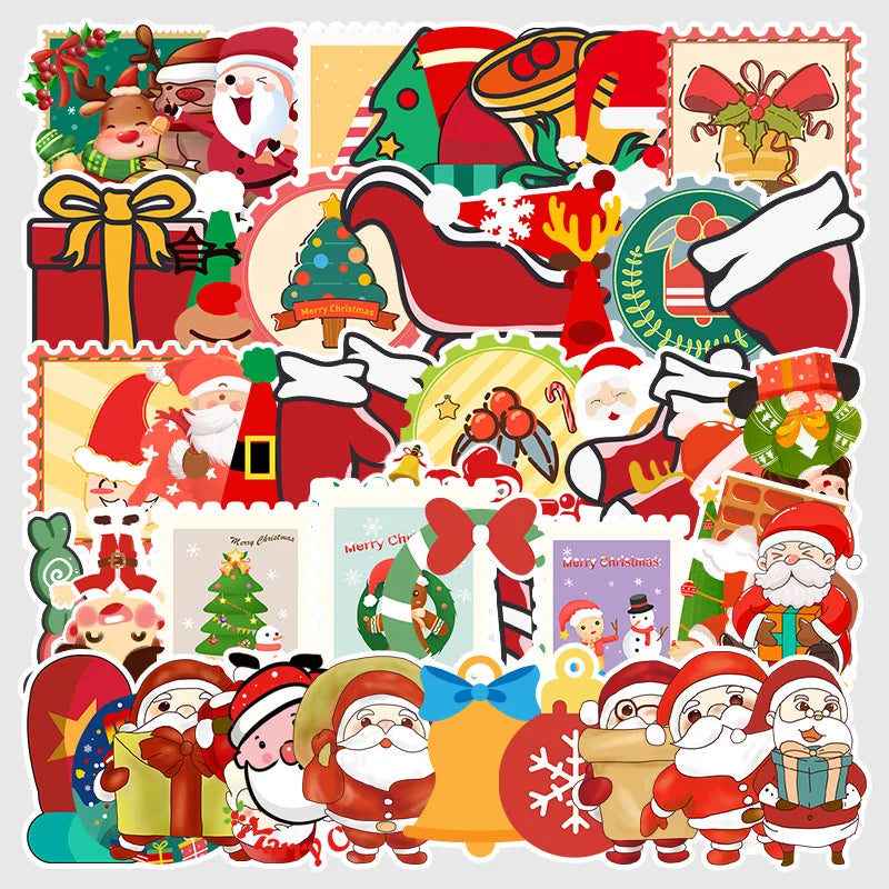 50 pieces of cartoon Christmas decorative style graffiti stickers, personalized, fashionable and creative DIY exquisite decorative decal cups, helmets, skateboard popular sticker toys