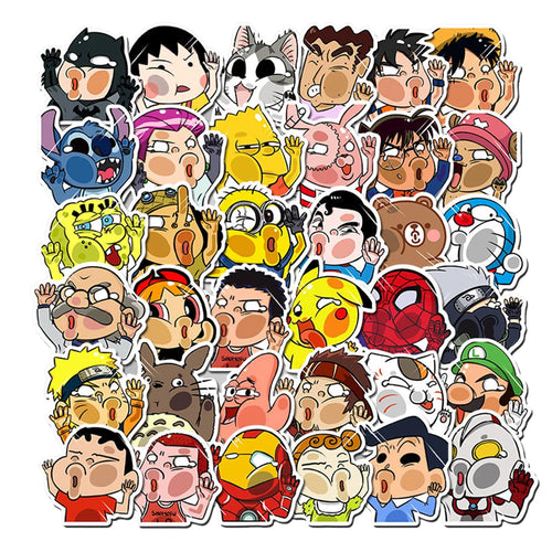 50PCS Creative Funny Car Stickers Cute Cartoon Anime Crash Glass Suitcase Waterproof Graffiti Stickers