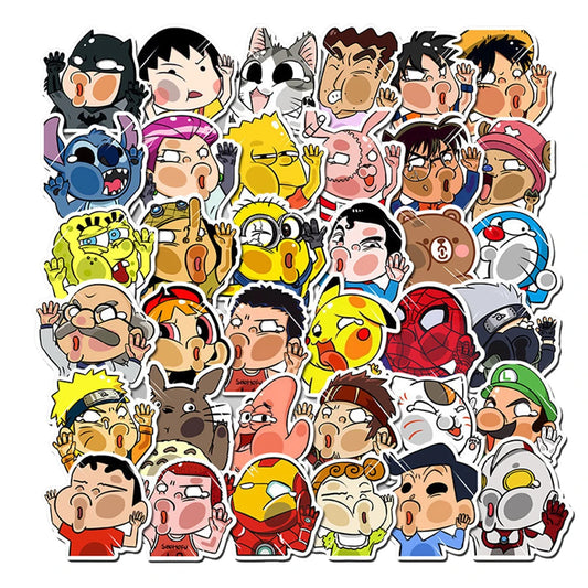50PCS Creative Funny Car Stickers Cute Cartoon Anime Crash Glass Suitcase Waterproof Graffiti Stickers