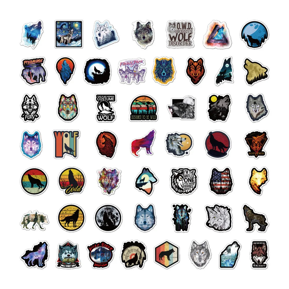 50PCS Fresh Wind Wolf Graffiti Sticker Notebook Skateboard Mobile Phone Decoration Sticker Gift Toy Sticker