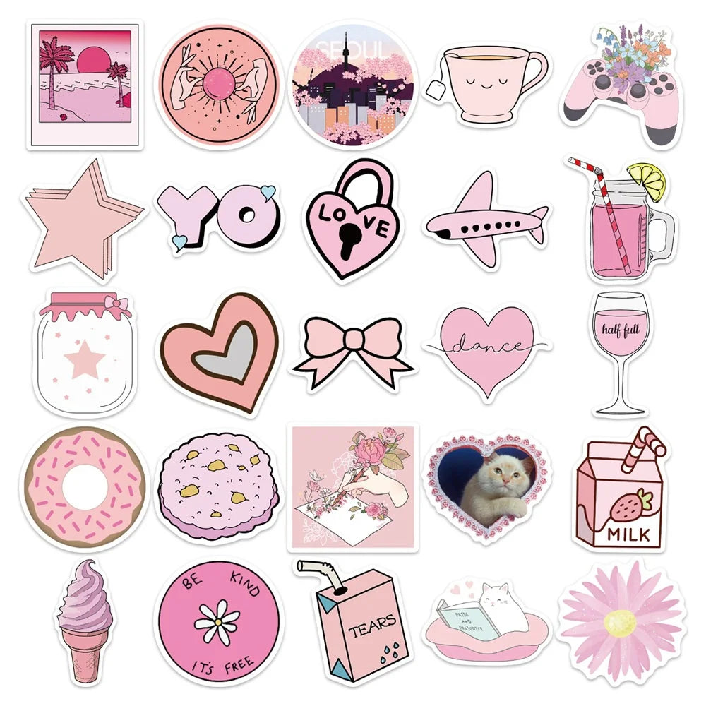 50PCS Pink Dudu Cute Girl Heart Graffiti Sticker Luggage Scooter Mobile Phone Case Pink Handbook Sticker