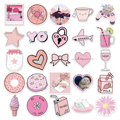 50PCS Pink Dudu Cute Girl Heart Graffiti Sticker Luggage Scooter Mobile Phone Case Pink Handbook Sticker