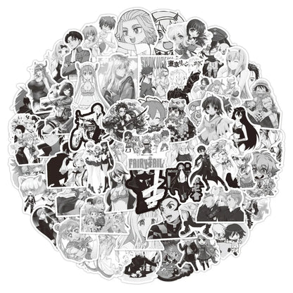 50PCS New Black and White Anime Graffiti Stickers Waterproof Luggage Laptop Scooter Water Cup Stickers