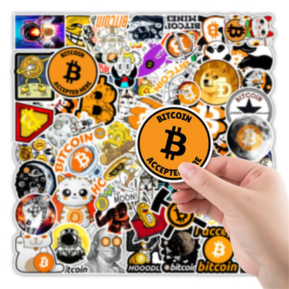 50 pieces of cartoon Bitcoin decorative graffiti stickers, personalized notebook planner refrigerator waterproof sticker toys