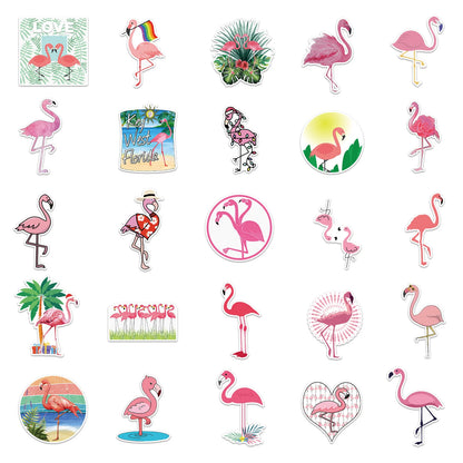 100PCS Art Illustration Popular Creative Cute Cartoon Animal Flamingo Decorative Style Graffiti Stickers Personality Fashion Creative DIY Exquisite Decorative Decals For Cups, Helmets, Skateboards Popular Stickers Toys