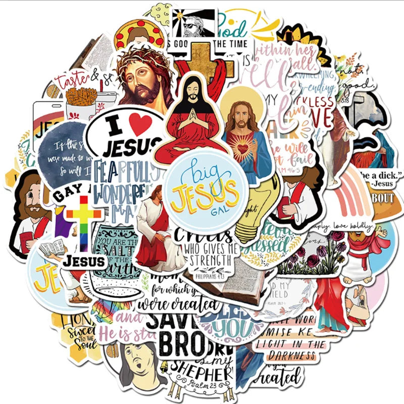 50PCS   Christian God Jesus Faith Cartoon Graffiti Skateboard Notebook Guitar Phone Waterproof Sticker Toy Gift