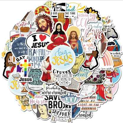 50PCS   Christian God Jesus Faith Cartoon Graffiti Skateboard Notebook Guitar Phone Waterproof Sticker Toy Gift