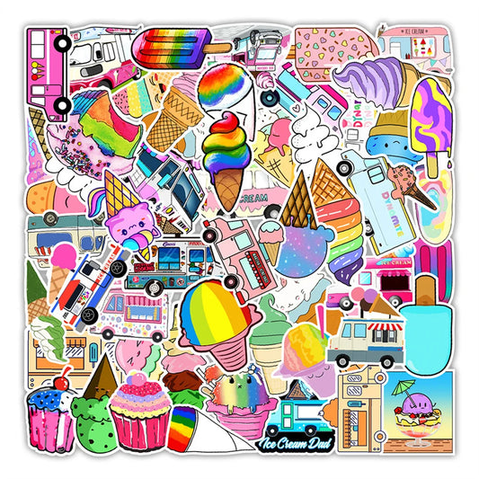 50PCS cartoon color ice cream series decorative style graffiti stickers, personalized, fashionable and creative DIY exquisite decorative decal cups, helmets, skateboard popular sticker toys