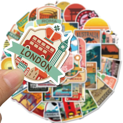 50PCS  travel city landscape sticker mobile phone case skateboard luggage waterproof graffiti sticker toy