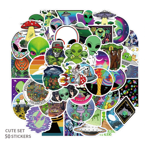 50PCS Alien Cartoon Graffiti Notebook Trolley Case Bike Scooter Waterproof Children Gift Sticker