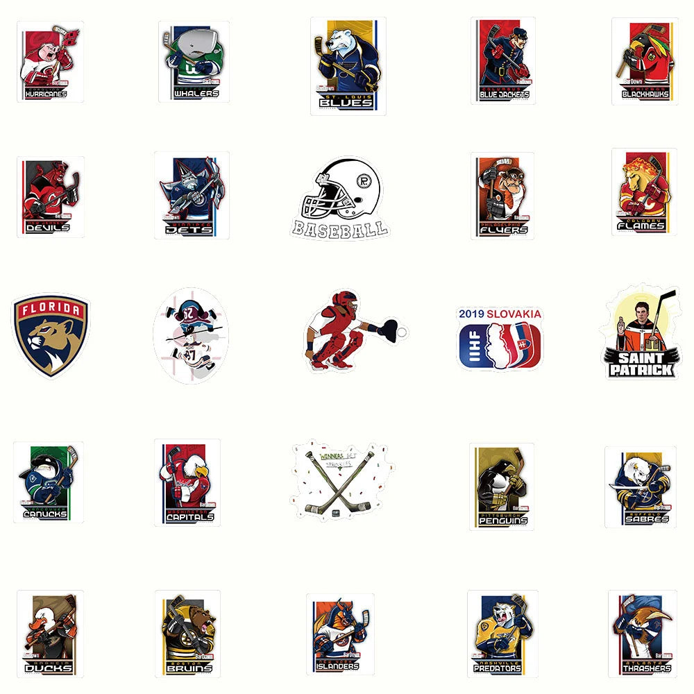 50PCS Art Illustration Popular Creative Cartoon Hockey Sports Series Decorative Style Graffiti Stickers Personalised Fashion Creative Trend DIY Exquisite Decorative Decals Suitable for Cups, Helmets, Skateboards Popular Stickers Toys