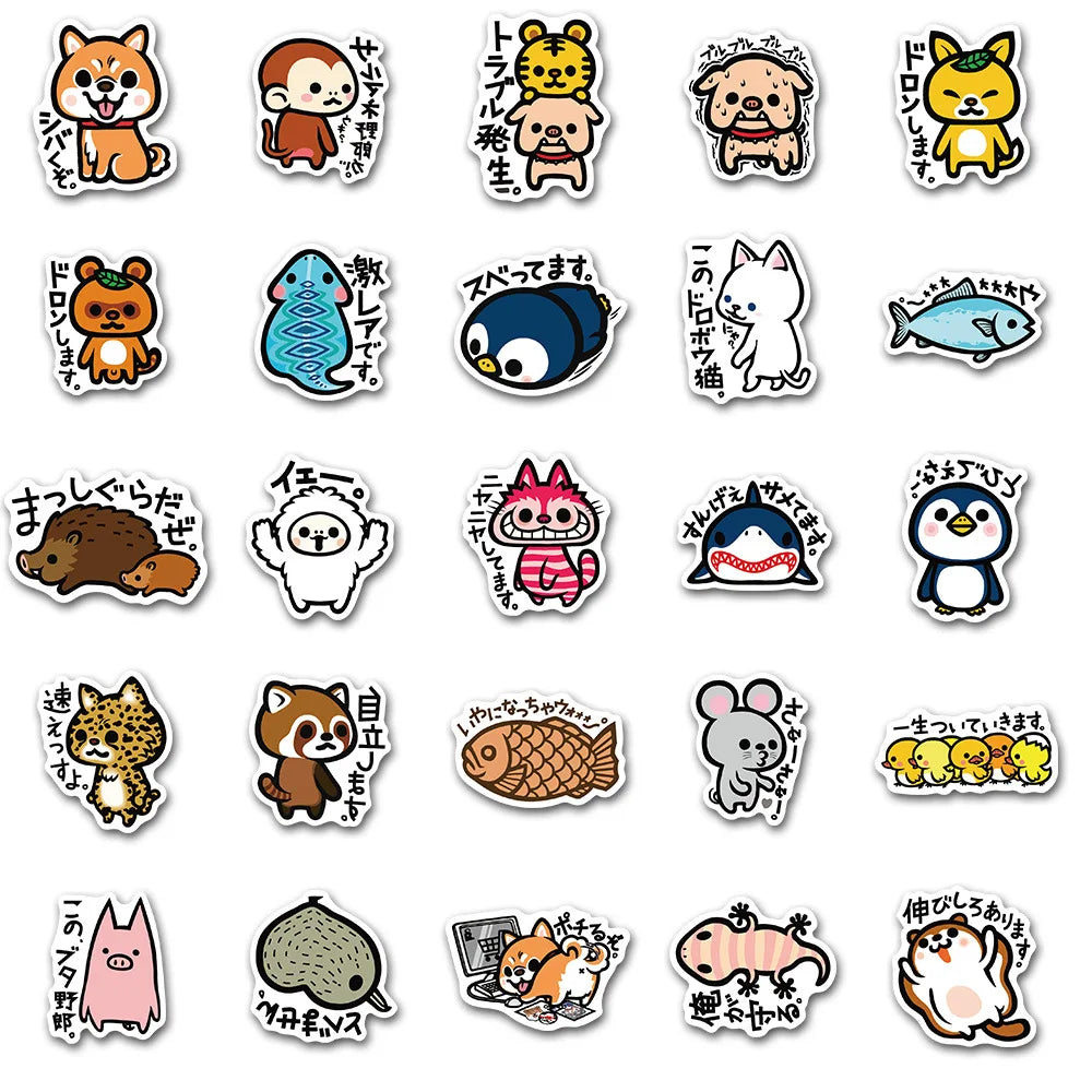 50pcs Japanese Simple Cartoon Cute Animal Graffiti Suitcase Skateboard Water Cup Notebook Stickers Waterproof