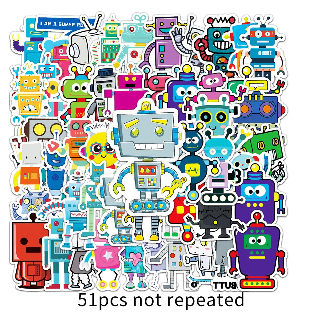 50PCS Robot Graffiti Sticker Personality Cartoon Cute  Sticker DIY Skateboard Luggage Sticker