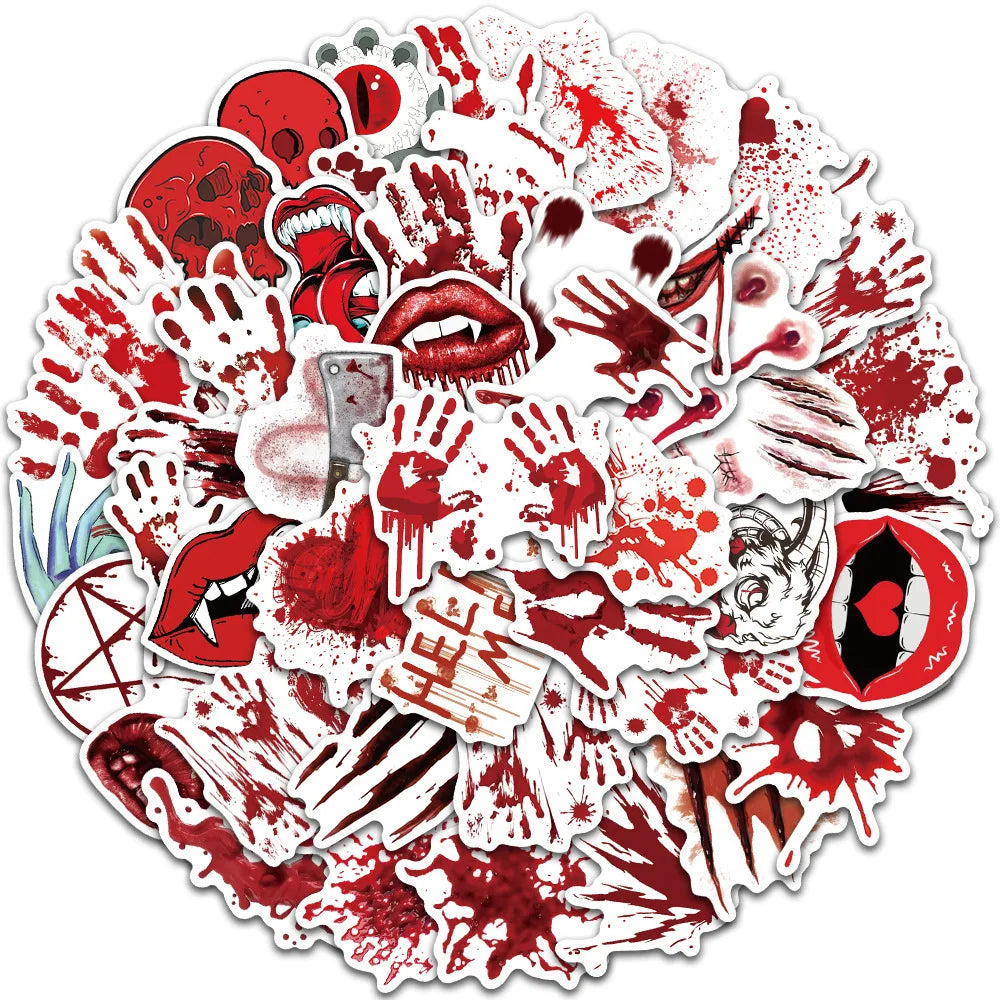 48PCS Red Blood Terror Personality Decoration Graffiti Waterproof Sticker Notebook Water Cup Refrigerator Helmet