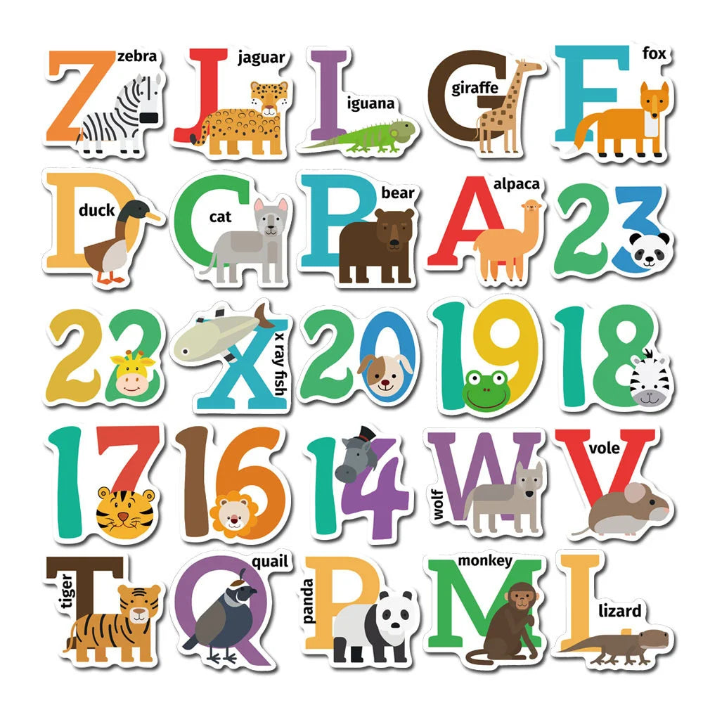 50PCS Cartoon Color Number Letter Stickers Notebook Luggage Mobile Phone Decoration Graffiti Animal Stickers