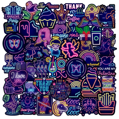 50PCS Cartoon Creative Neon Graffiti Stickers Laptop Scooter Suitcase Waterproof Guitar Decoration Toys