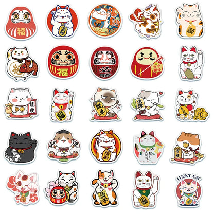 50PCS Cute Cartoon Lucky Cat Graffitinotebook's Toy Luggage Laptop Computer Mobile Phone Water Cup Refrigerator Stickers