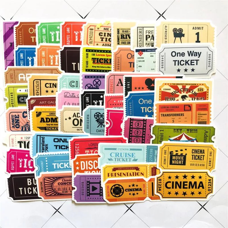 50PCS Airline Boarding Pass Ticket Movie Ticket Box Retro Waterproof Helmet Skateboard Message Sticker