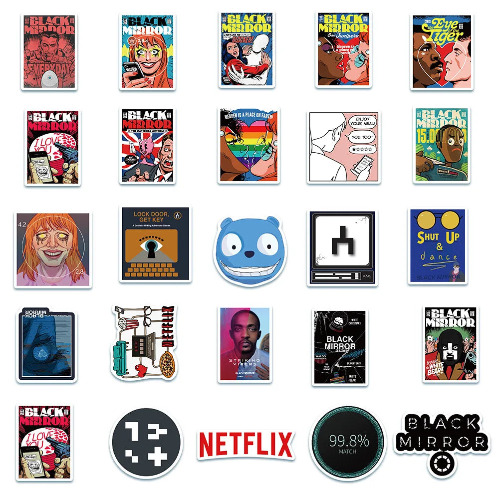 50PCS High Score Movie Character Sticker Notebook Guitar Skateboard Gift Toy American Drama Black Mirror Sticker