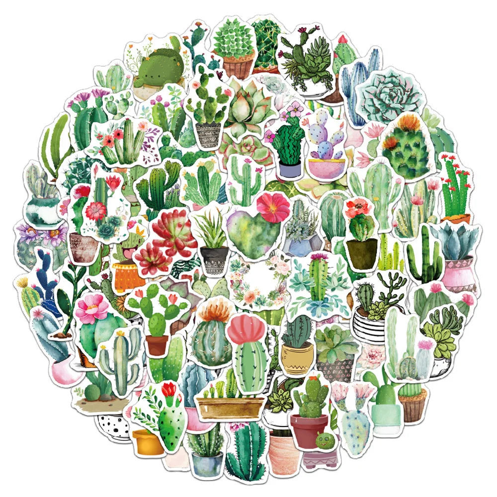 50 pieces of cartoon green plant flowerpot graffiti stickers, personalized DIY notebook, guitar, bicycle, skateboard, gift, toy green stickers