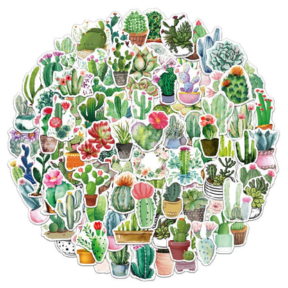 50 pieces of cartoon green plant flowerpot graffiti stickers, personalized DIY notebook, guitar, bicycle, skateboard, gift, toy green stickers