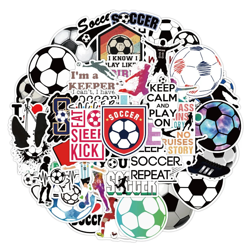 50PCS New Football Cartoon Personalized Graffiti Waterproof Sticker Notebook Refrigerator Stationery Box WaterCup