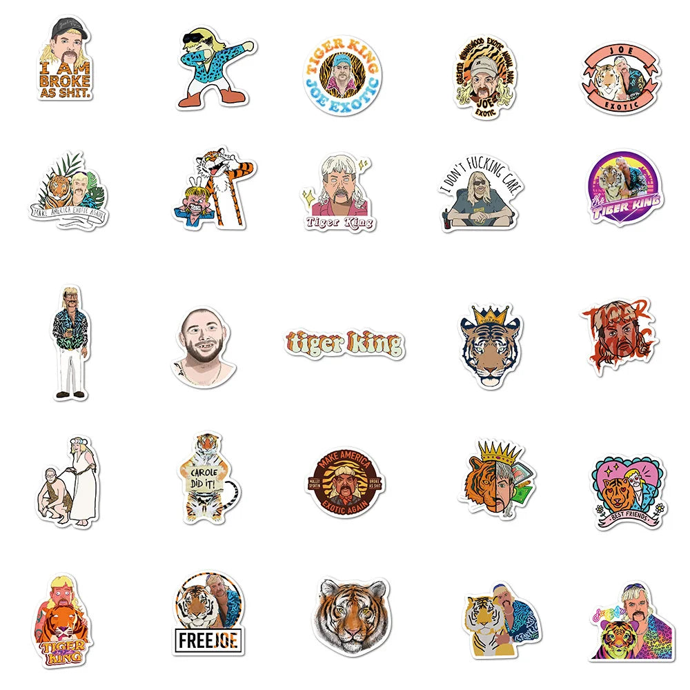 50PCS American Documentary Tiger Feeding Personalized Creative Decoration Graffiti Waterproof Sticker Skateboard