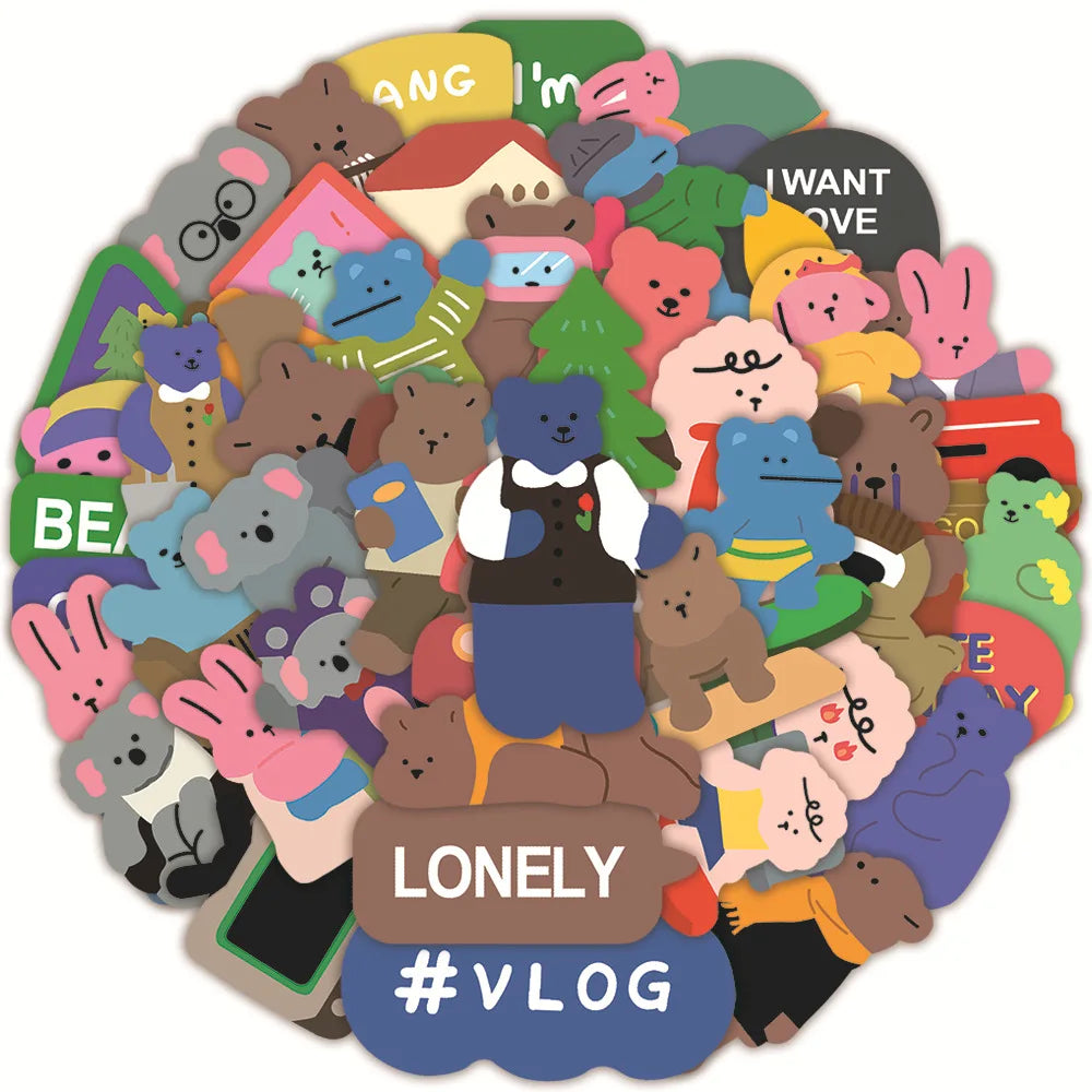 62pcs Cute Cartoon Love Bear Graffiti Waterproof Sticker Mobile Phone Guitar Notebook Refrigerator Water Cup