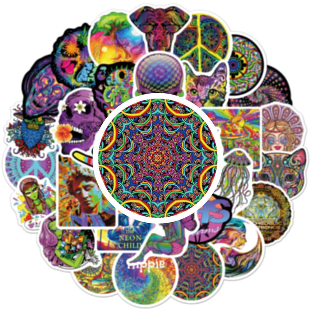 50PCS New Color Psychedelic Series Luggage Laptop Stickers Motorcycle Mobile Phone Water Cup Stickers