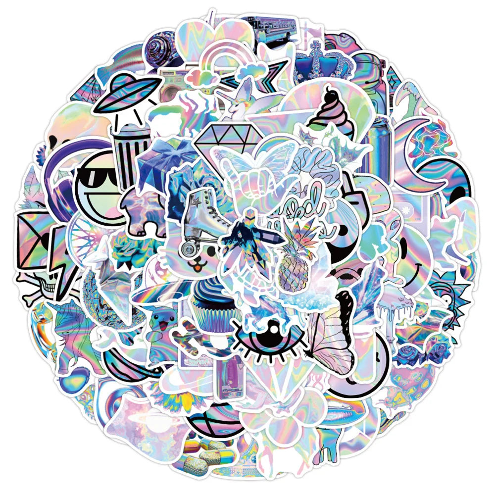 50pcs Holographic Series Graffiti Stickers Notebook Computer Skateboard Luggage Waterproof Stickers Customized