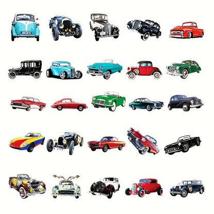 50PCS Nostalgic Classic Car Cartoon Personality Graffiti Waterproof Sticker Suitcase Notebook Refrigerator Helmet