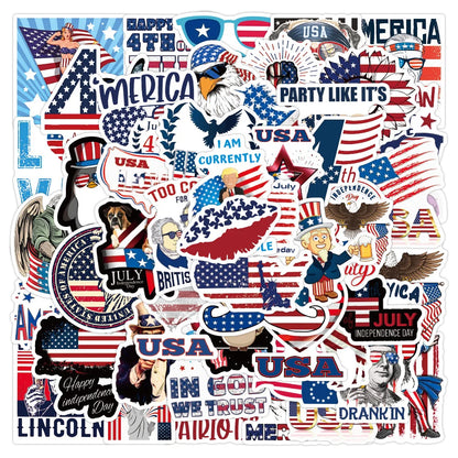 50PCS American Independence Day Graffiti Sticker Waterproof Luggage Laptop Scooter Water Cup Sticker